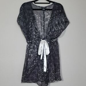 Vintage Bay Studio Sheer Floral Tunic Top Size XL Black Tie Waist Whimsigoth